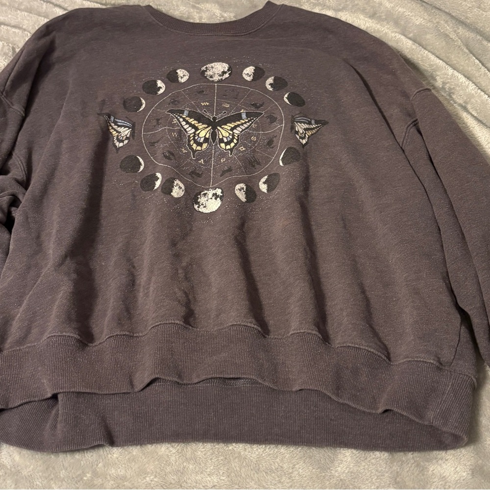 Pacsun Butterfly and Moon Phases Crewneck